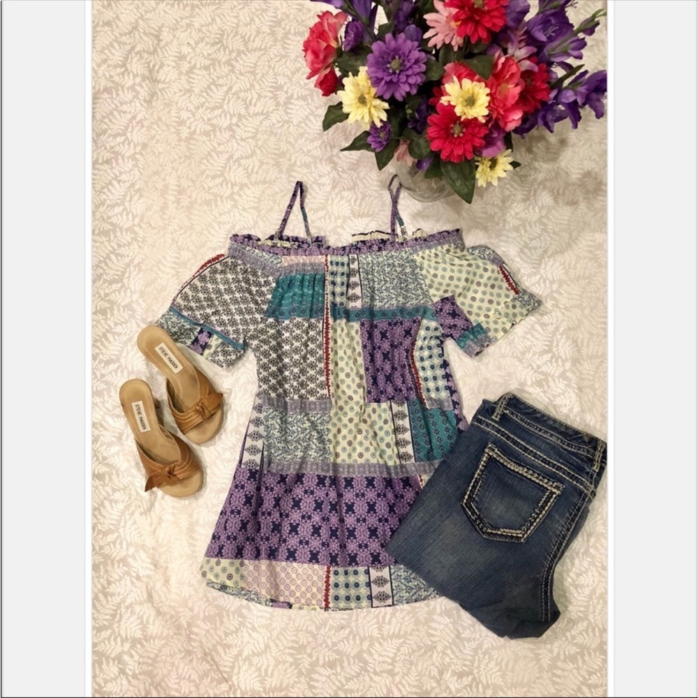 Patchwork Off-Shoulder Top - image 5